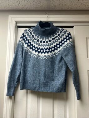 GAP Blue Funnel Neck Nordic Yoke Sweater with White and Navy